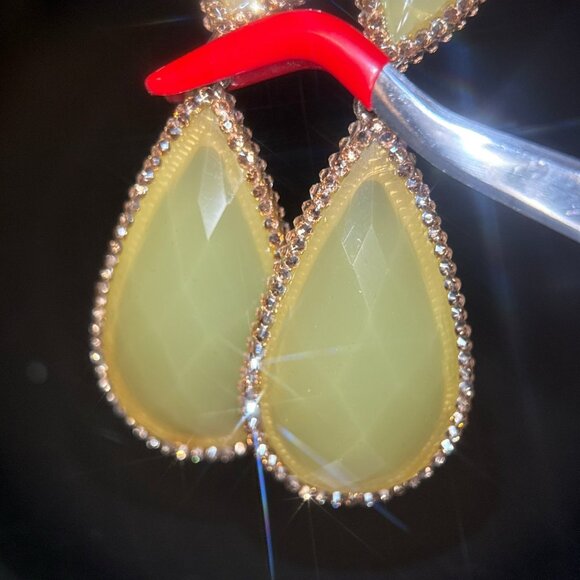 Yellow/Pink Stones Drop Earrings - Picture 2 of 6